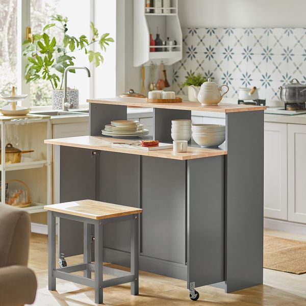 SoBuy FSB36-HG Kücheninsel, MDF, Melamin, Grau, 110 x 97 x 64 cm