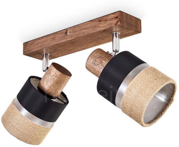 hofstein Deckenleuchte Deckenlampe aus Holz/Metall/Leinen in Dunkelbraun/Chrom/Natur/Schwarz, ohne Leuchtmittel, 2x E14, ohne Leuchtmittel