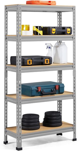 Yaheetech 5 Böden Schwerlastregal 70 cm breit, Speisekammer Regal Lagerregale, Kellerregal Metall, Werkzeugregale, hell grau