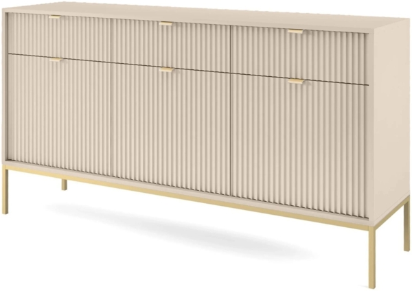 Selsey 'Vellore' Sideboard 3-türig, beige mit goldfarbenem Gestell, ca. 83 x 154 x 39 cm