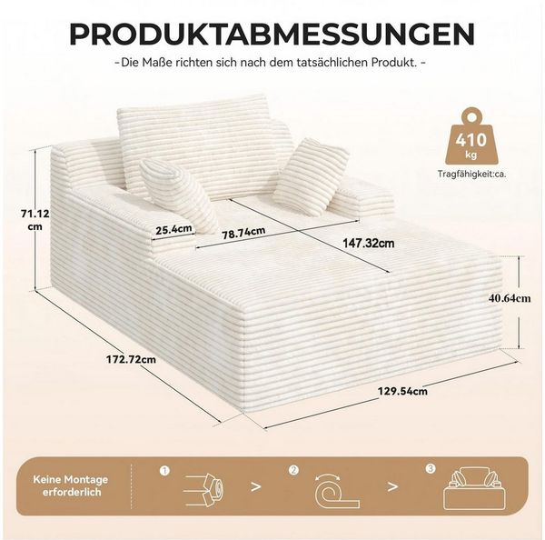 HawthyHome Schlafsofa Cordstoff Relaxsofa mit 2 Kissen, 1 Teile, 172x129x40 cm Bequeme Liegesofa für Wohn- und Schlafzimmer