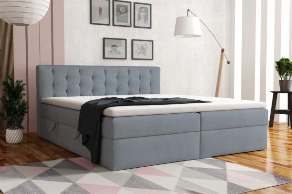 Boxspringbett Schlafzimmerbett DIAGO 180x200cm Stoff Castel Graublau