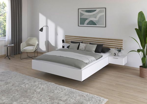 rauch Bettanlage Doppelbett Futonbett LAMELLA in schwebender Optik, (Bett 160x200 oder 180x200 cm), mit eleganter Lamellenabsetzung und 2 Hängenachttische MADE IN GERMANY