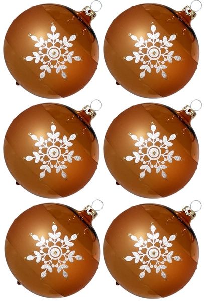 Weihnachtskugeln Set, 6 gold Kugeln Ø 8cm Kristallblüten, Thüringer Glas Weihnachtsschmuck