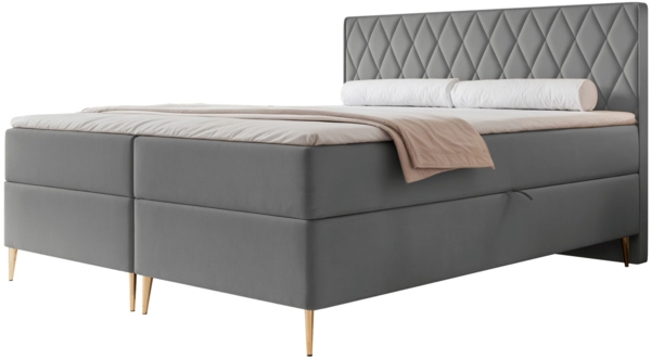 Selsey 'Caresso' Boxspringbett mit Bonellmatratze, Topper, Velours, blau-grau, 140x200 cm