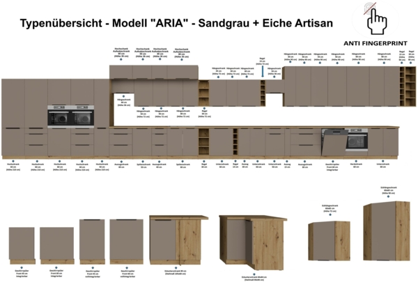 Winkelküche ARIA K-AR ECKE 1 - 215 x 220 + 120 cm Anti Fingerprint Küchenzeile Küchenblock Singleküche Einbauküche Küche Eckküche Bild 12