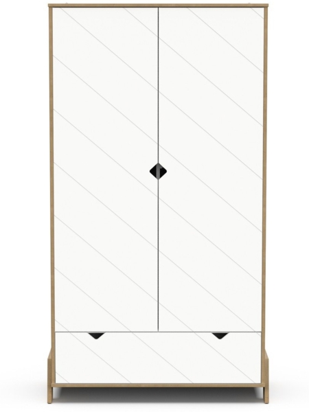 Calicosy Kleiderschrank 2 Türen und 1 Schublade Eiche- und Weißdekor H188 cm - ALBIZIA - Weiß