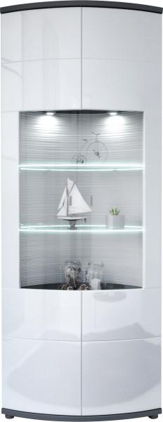 Vitrinenschrank Jade 80x203x43 Vitrine Anthrazit/Hochglanz Weiß 10086