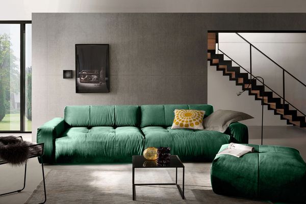 KAWOLA Big Sofa PALACE 3-Sitzer mit Sitztiefenverstellung Velvet smaragd 74 x 120 x 298 cm