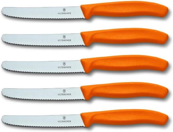 5 Stück Victorinox Tomatenmesser Swiss Classic Wellenschliff, Orange, 11 cm, 6.7836. L119.5