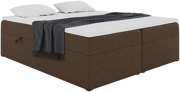 MEBLINI Boxspringbett LIONEL 140x220 cm mit Bettkasten - H3/Braun Webstoff Polsterbett - Doppelbett mit Topper & Bonellfederkern-Matratze Bild 2