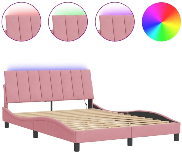 vidaXL Bettgestell mit LED ohne Matratze "Hanko" Rosa 140x200 cm Samt 3213786