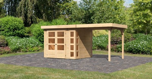 Karibu 19mm Gartenhaus Kerko 3 mit Anbau 2,40m unbehandelt nur Anbau