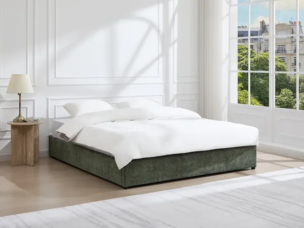 Vente-unique - FIRMEO Lattenrost und Bettrahmen Stoff Grün - B 148 cm x H 30 cm x L 201 cm