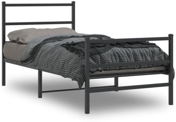 vidaXL Bettgestell mit Kopf- und Fußteil Metall Schwarz 90x200 cm 355376