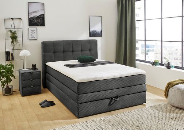 Jockenhöfer Gruppe Boxspringbett Amy in Cord, mit Bettkasten und Kaltschaum-Topper, erhältlich in 120, 140 & 180cm