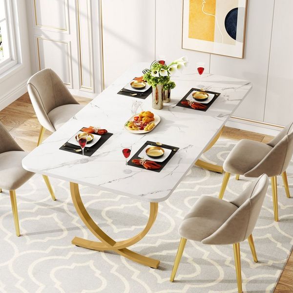 Tribesigns Esstisch 160 x 80 cm Esstisch mit Metallbeinen, Modern Esszimmer-Küchentisch