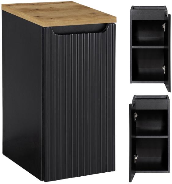 Badschrank 30cm, in schwarz mit Eiche, NEWPORT-56-BLACK