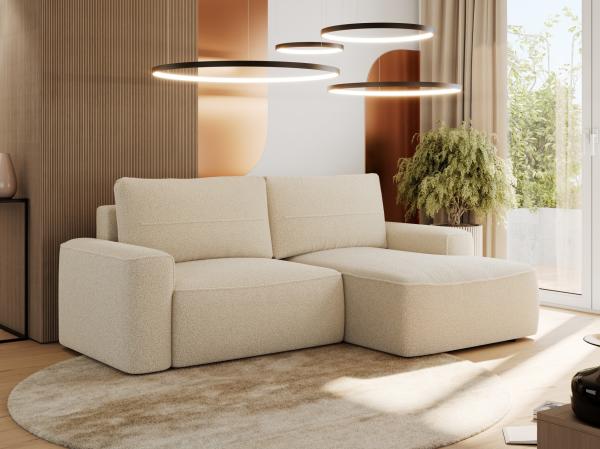 L-förmiges Ecksofa mit Armlehnen, Schlaffunktion und losen Kissen - BELLUNO - rechts - Beige Boucle