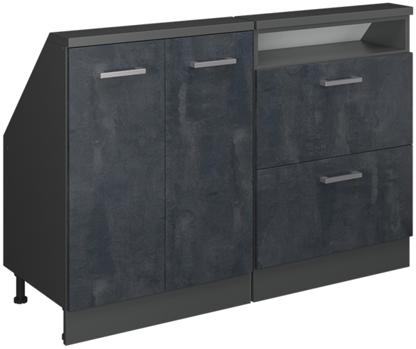 Küchenschrank für Dachschrägen R-Line Schwarz Beton 120 cm 2er Set Vicco