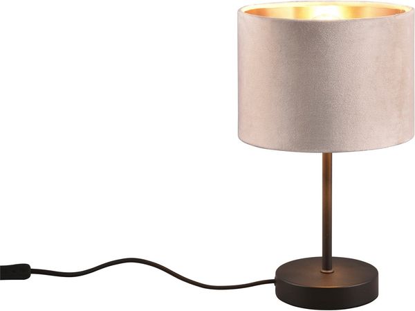 OTTO home Schreibtischlampe Jerrett, Tischlampe mit Samtschirm beige / gold Höhe 33 cm Ø 20cm, Ein-/Ausschalter, Leuchtmittel wechselbar, warmweiß - kaltweiß, Tischleuchte mit Schnurschalter 150cm Kabel, exkl 1x E27 Leuchtmittel