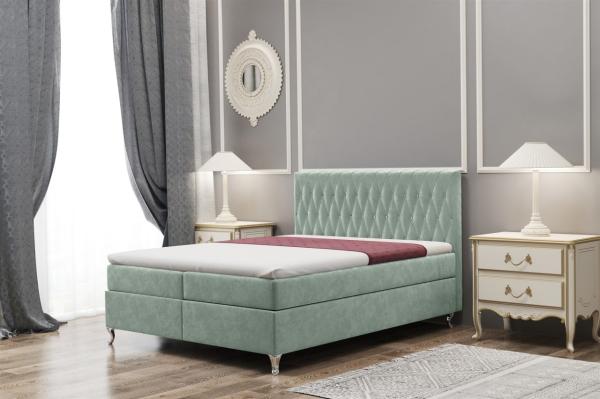 Boxspringbett Schlafzimmerbett ESME 140x200cm in Stoff Riviera Mint