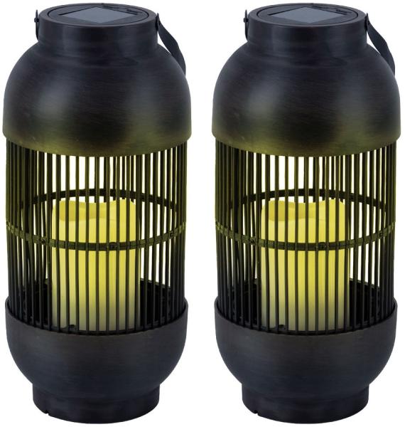 2er Set LED Solar Tischleuchte, Kerze, Laterne, H 33 cm