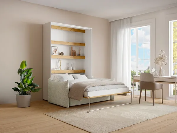 Vente-unique - RAPILI Bett Holz, Platte BeigeBeigeWeiß - B 151 cm239,2 cm x H 225,2 cm x L 188 cm