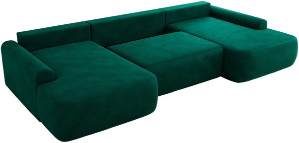 U-förmige Ecke, Ecksofa mit schlaffunktion und bettkasten, lose kissen, Wellenfeder, Big sofa XXL - CUBO U - Dunkelgrün Velours Bild 6