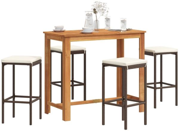 vidaXL 5-tlg. Gartenbar-Set Braun Massivholz Akazie und Poly Rattan 3295282