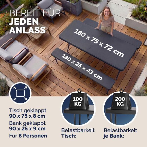 CASARIA® Bierzeltgarnitur Kunststoff 180cm 3-teilig Set