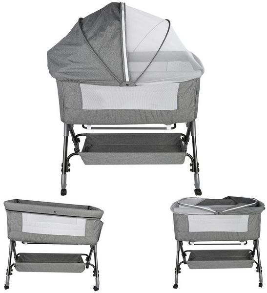 JEOBEST Beistellbett Baby, Grab-and-go Baby Bett mit Matratze & Rädern für Neugeborene, Tragbare Babybett mit 4 verstellbaren Höhen & Matratze