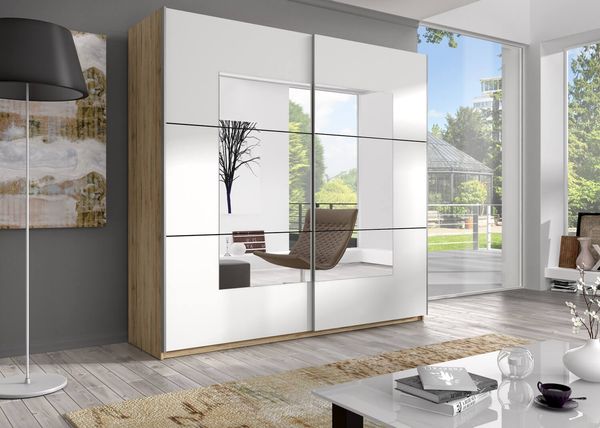 Schwebetürenschrank ""Beta"" Kleiderschrank 180cm sanremo hell weiß Spiegel
