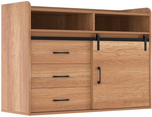 HOMAVO Sideboard HG1 kommode mit Schiebetüren & 4 Schubladen – 140 cm (FSC®, viel Stauraum, pflegeleicht), für Wohnzimmer Schlafzimmer Büro Flur