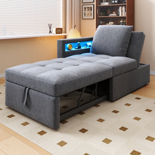 Schlafsofa 177 x 68 x 65 cm – 3-in-1 Polsterbett mit verstellbarer Rückenlehne und USB-Anschlüssen