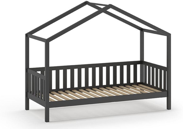 Hausbett Kapua 210x97x170 Kinderbett Massivholz Anthrazit