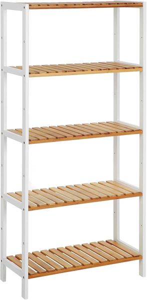 SONGMICS Badezimmerregal, Bambus natur / weiß, 60 x 26 x 130 cm