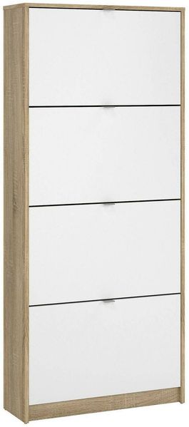 Dmora Schuhschrank Epidoto, Schuhregal, Mehrzweck-Eingangsgarderobe, Möbel für Schuhe, 70x24 h162 cm, Eicheund Glänzendes Weiß