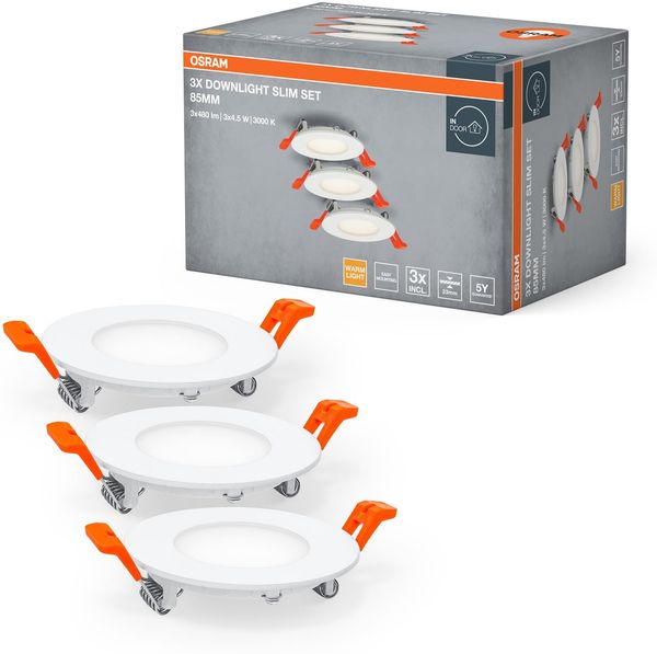 OSRAM Einbauleuchten-Set mit integriertem Treiber, schmal 3x85 mm 3000K in Weiß aus Kunststoff, IP20-Schutz für diverse Innenraumanwendungen, inkl. Montagezubehör