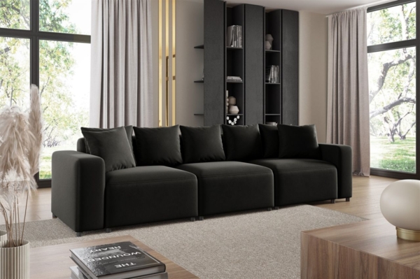 Sofa Designersofa Bigsofa MEGAN 3-Sitzer in Stoff Salvador Schwarz