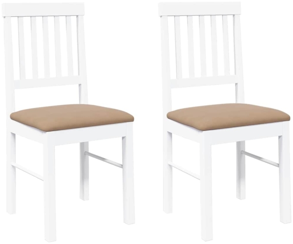 vidaXL Esszimmerstühle mit Kissen 2 Stk. Weiß Massivholz Gummibaum 4102432