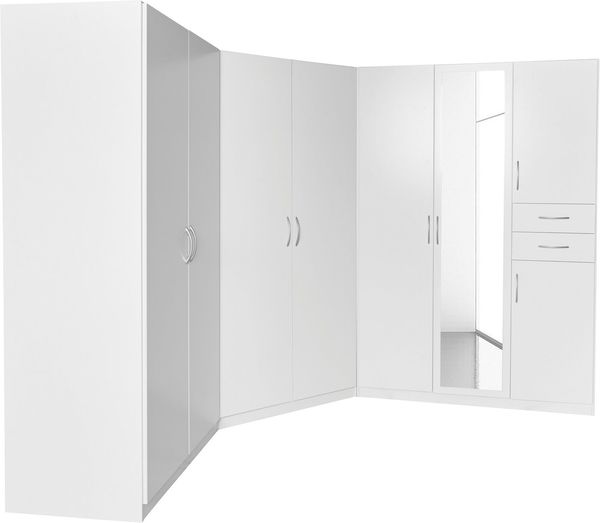 Eckschrank-Kombination Bitburg Kleiderschrank Schrank-Set 3-teilig Farbe: weiß