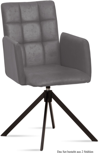 Armlehnstuhl drehbar (2er-Set) Deeann 52x91x60 Schwarz/Grau