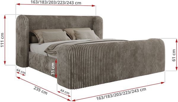 Polsterbett mit Lattenrost, Doppelbett für Schlafzimmer, Gepolstertes Kopfteil, Foam matratze, Härtegrad H2 - EMORA CLASSIC DUO - 160 x 200 cm - Hellbraun Cord - MIRO-LUX Bild 4