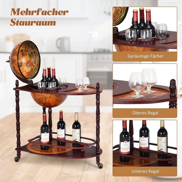 COSTWAY Weinregal Flaschenregal, Mit 3 Rollen, mit Tischplatte Bild 3