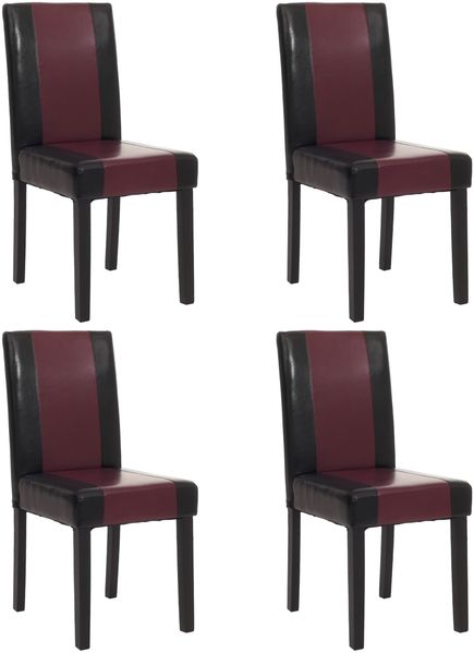 4er-Set Esszimmerstuhl Stuhl Küchenstuhl Littau ~ Kunstleder, schwarz-rot, dunkle Beine