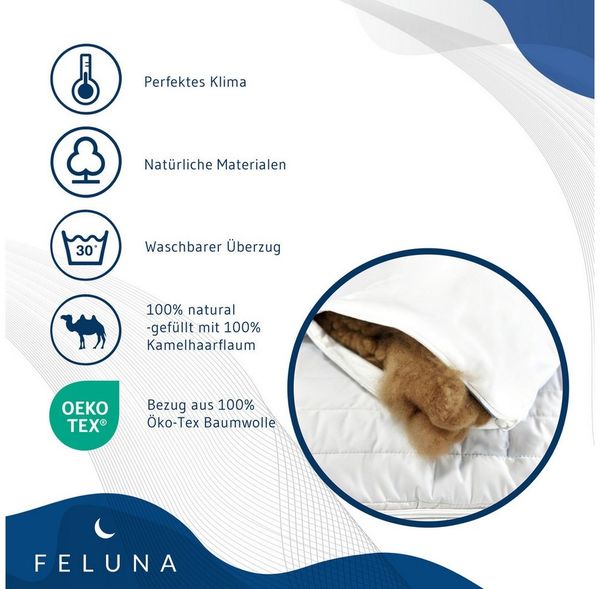 Feluna Kopfkissen Kamelhaar Kopfkissen–Ergonomisch & Atmungsaktiv für erholsamen Schlaf, Füllung: 100 % Kamelhaarflaum, ergonomisches Schlafkissen