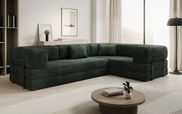 Luxusbetten24 Sofa Designer Sofa Lazy L closed, in Cord - Ottomane bei Montage frei wählbar