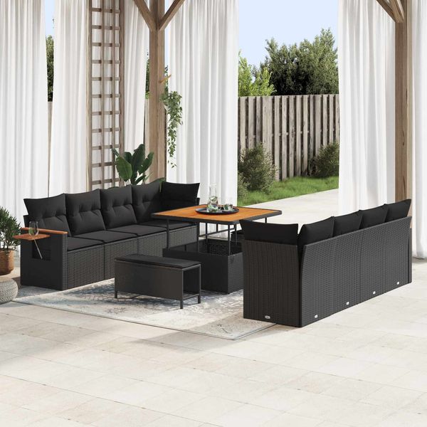 vidaXL Gartensofa-set mit Kissen 12 pcs Schwarz Poly-Rattan 3365104