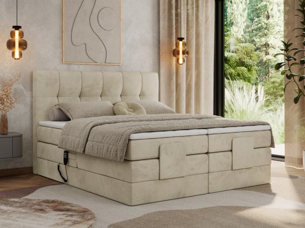 Elektrisches Bett, Boxspringbett mit Multipocket-Matratzen und Elektrisch verstellbare - VITTORIA - 160 x 200 cm - Beige Velvet - H3